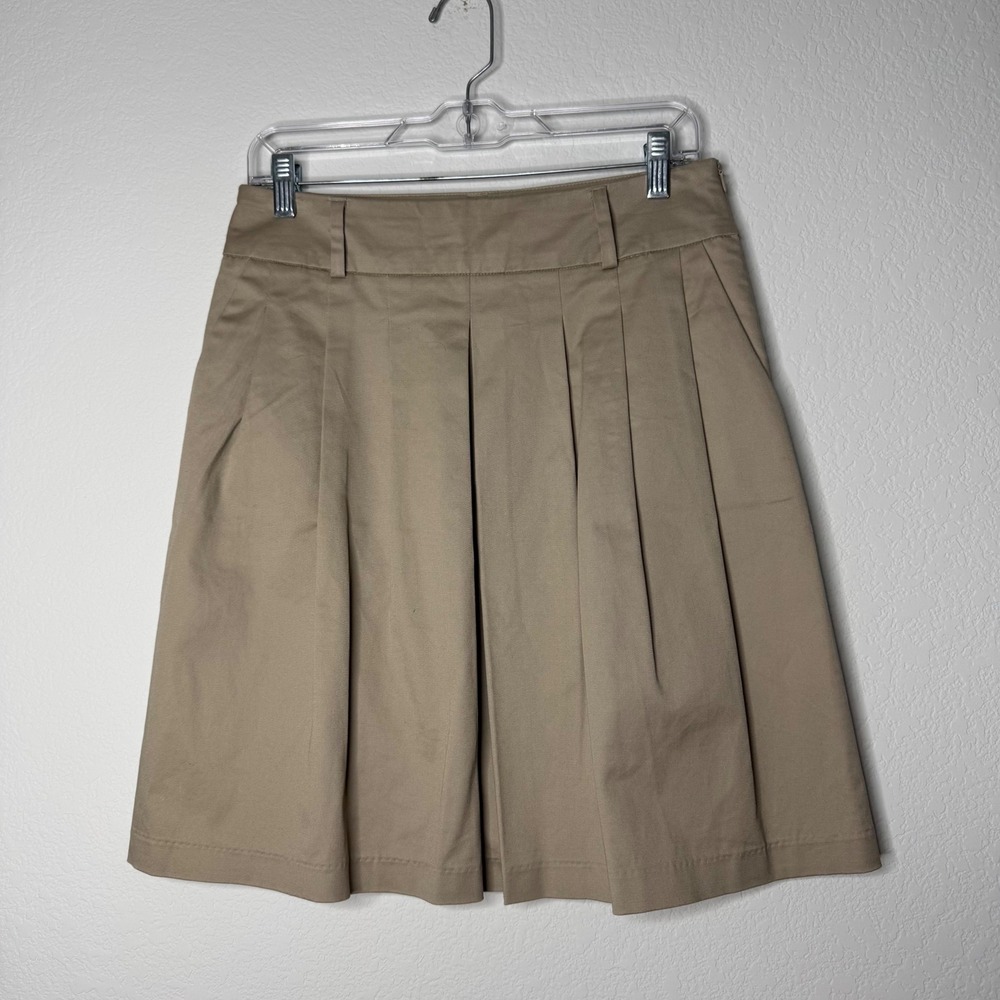 Zara Basic Tan Khaki Pleated Mini Skirt Side Pockets Cotton Blend Women's Size M